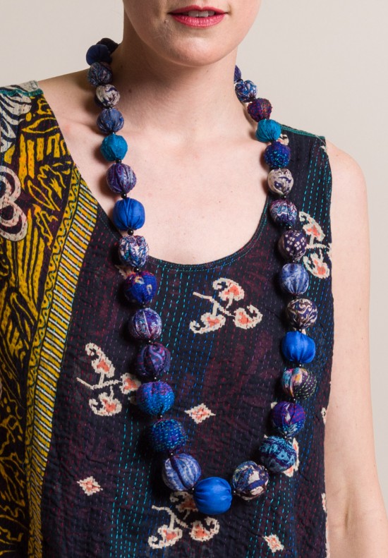 	Mieko Mintz Vintage Silk/Cotton Long Necklace in Blue