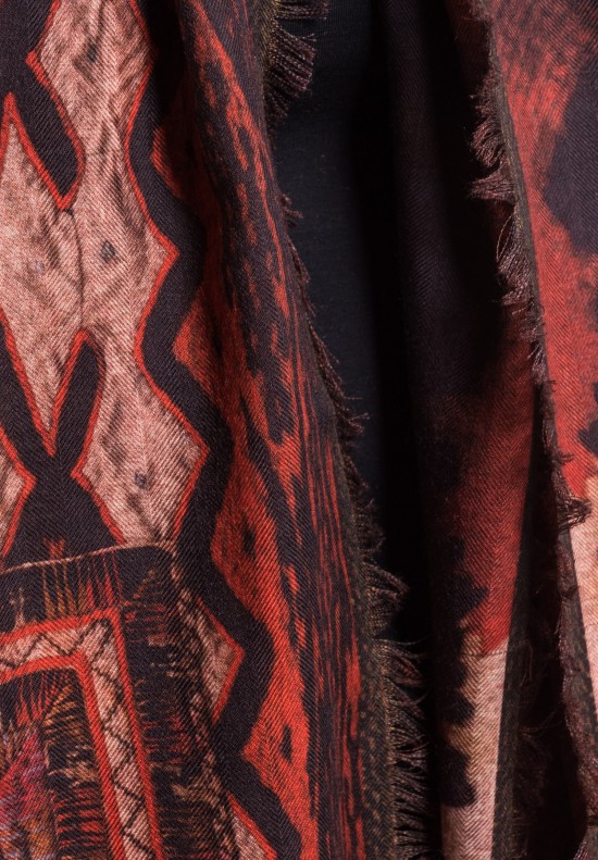 Etro Cashmere/Silk Tapestry Print Scarf in Red/Black