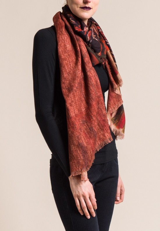 Etro Cashmere/Silk Tapestry Print Scarf in Red/Black