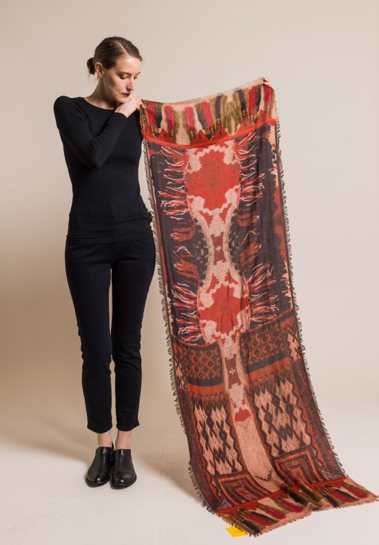 Etro Cashmere/Silk Tapestry Print Scarf in Red/Black