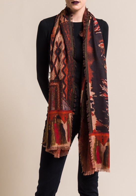 Etro Cashmere/Silk Tapestry Print Scarf in Red/Black
