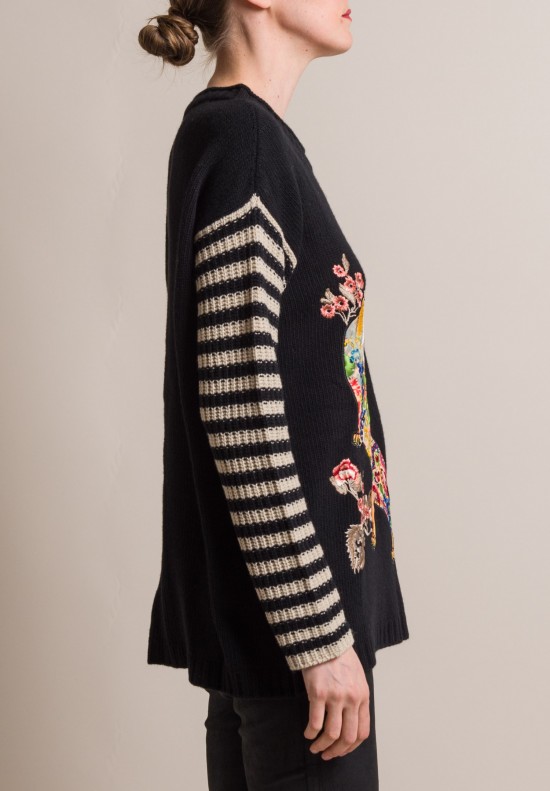 Etro Wool Tiger Embroidered Sweater in Black