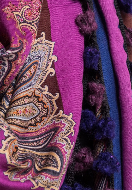 Etro Wool/Silk Pom Pom Scarf in Purple