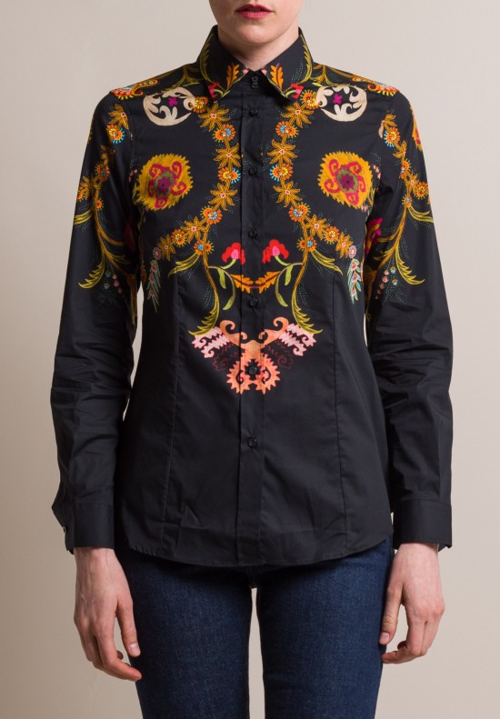 Etro Floral & Paisley Tailored Cotton Shirt in Black