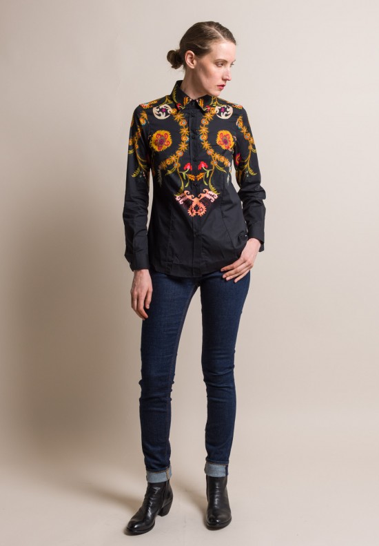 Etro Floral & Paisley Tailored Cotton Shirt in Black