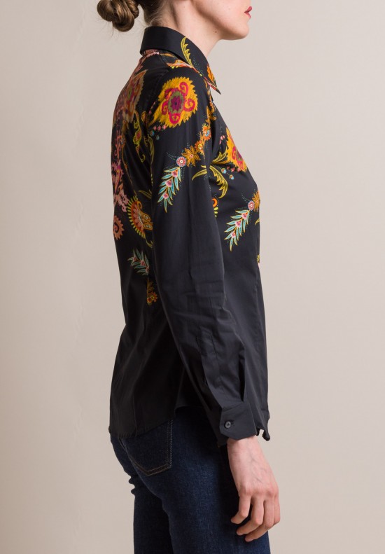 Etro Floral & Paisley Tailored Cotton Shirt in Black