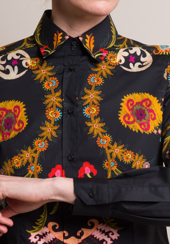 Etro Floral & Paisley Tailored Cotton Shirt in Black