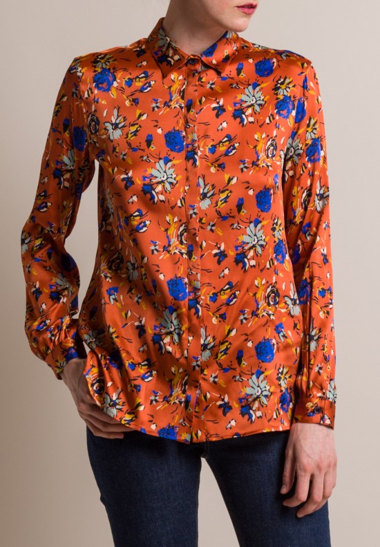 Etro Silk Floral Print Blouse in Orange