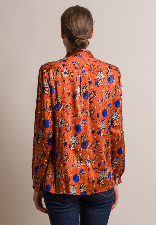 Etro Silk Floral Print Blouse in Orange