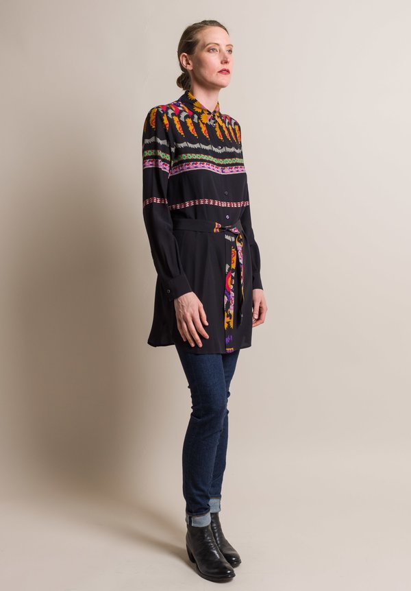 Etro Printed Silk Belted Ipomea Blouse in Black