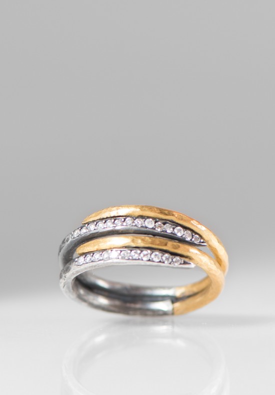 Lika Behar 24K, Oxid. Silver, Diamonds 4-Layer Zebra Ring