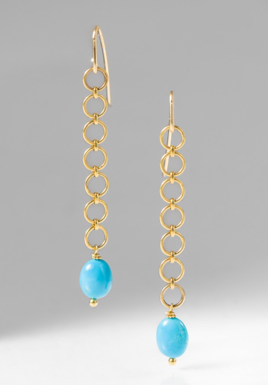 Greig Porter 18K Gold, Sleeping Beauty Turquoise Dangle Earrings