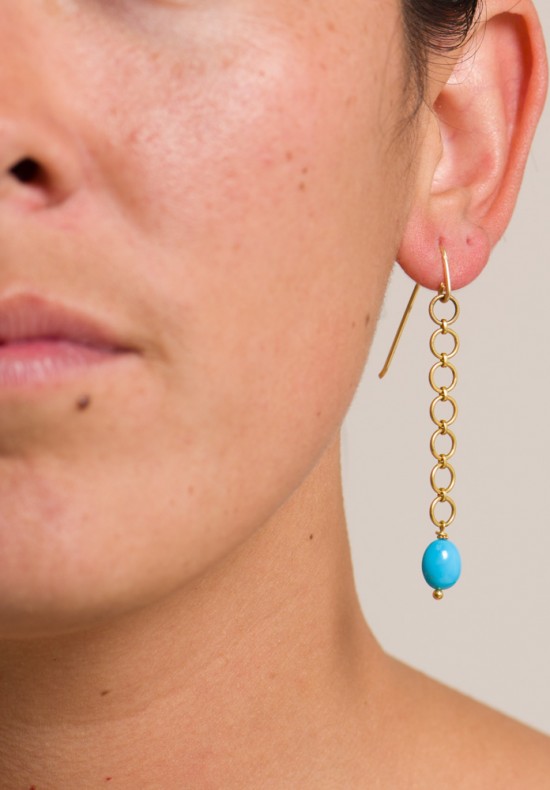 Greig Porter 18K Gold, Sleeping Beauty Turquoise Dangle Earrings