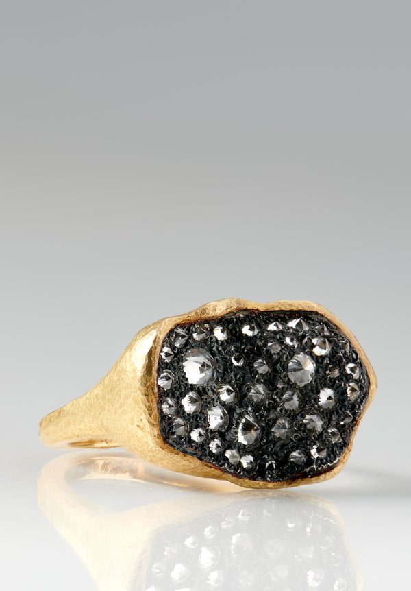 18K Gold, Oxidized Silver, Inverted Pave Diamond Ring