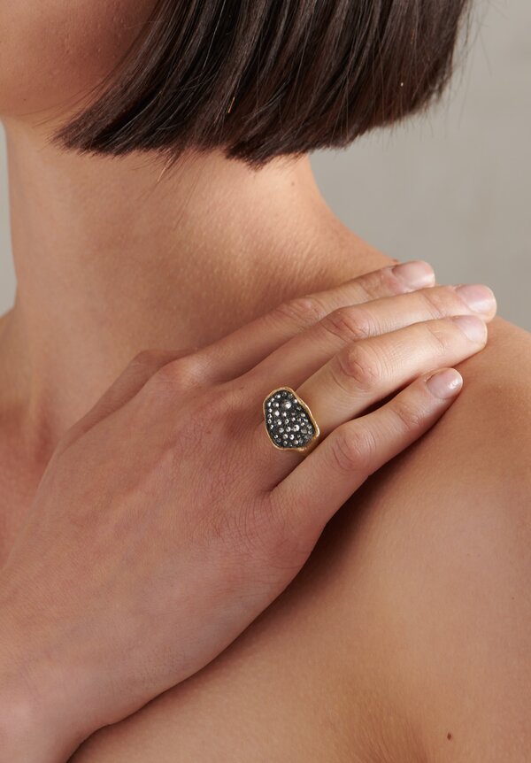 18K Gold, Oxidized Silver, Inverted Pave Diamond Ring