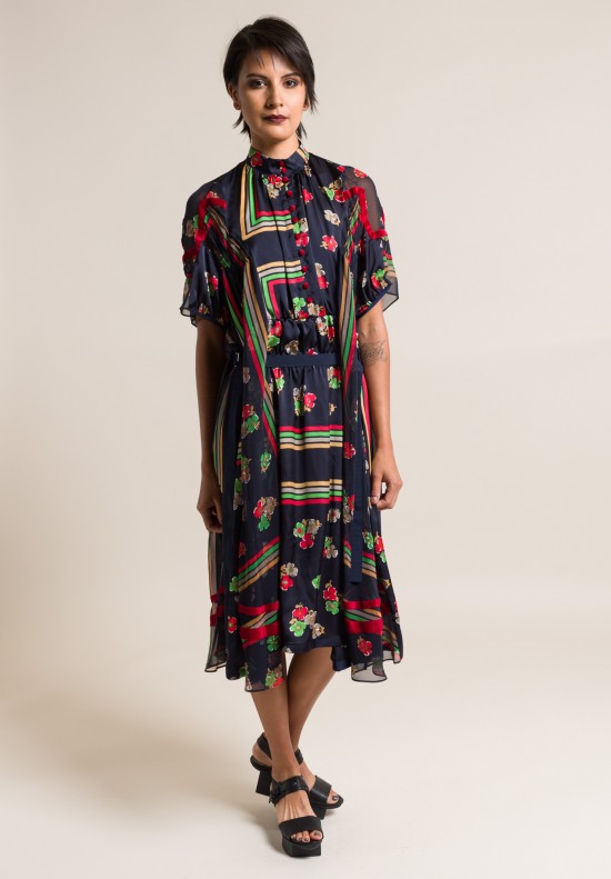 Sacai Floral Print Dress in Navy	