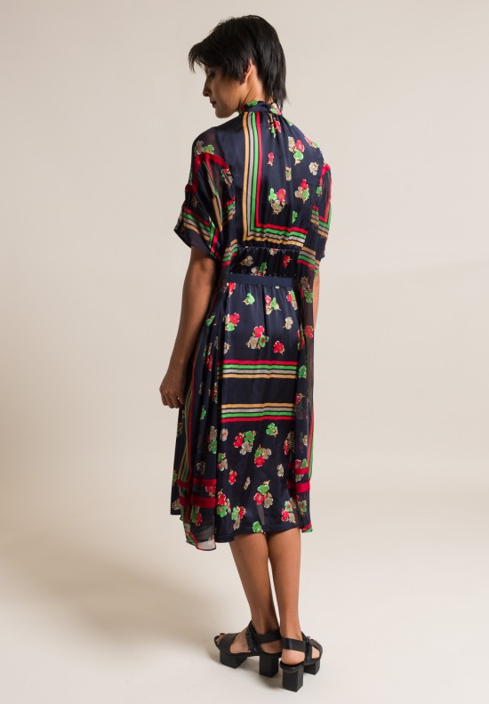 Sacai Floral Print Dress in Navy	