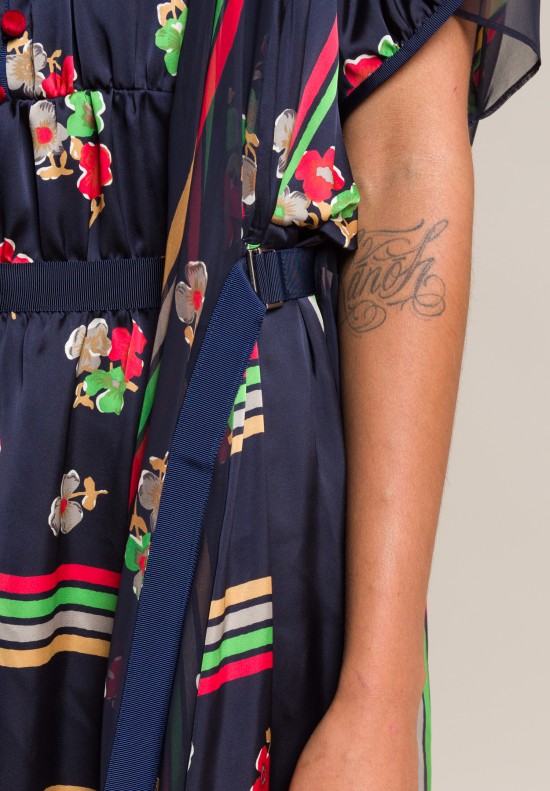 Sacai Floral Print Dress in Navy	