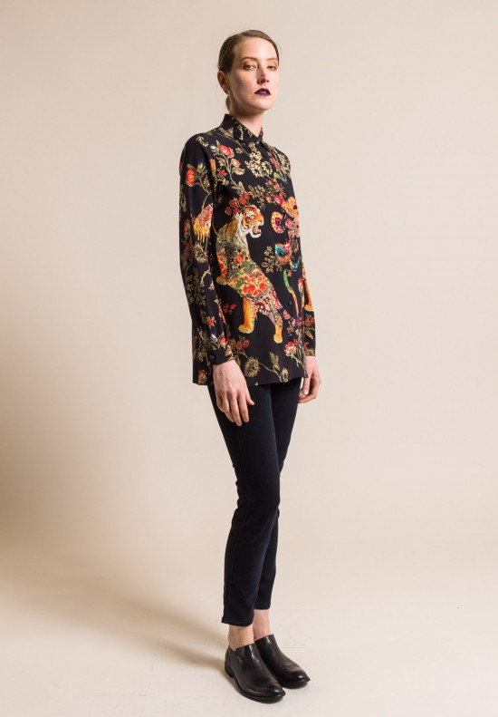 Etro Silk Tiger Print Shirt in Black