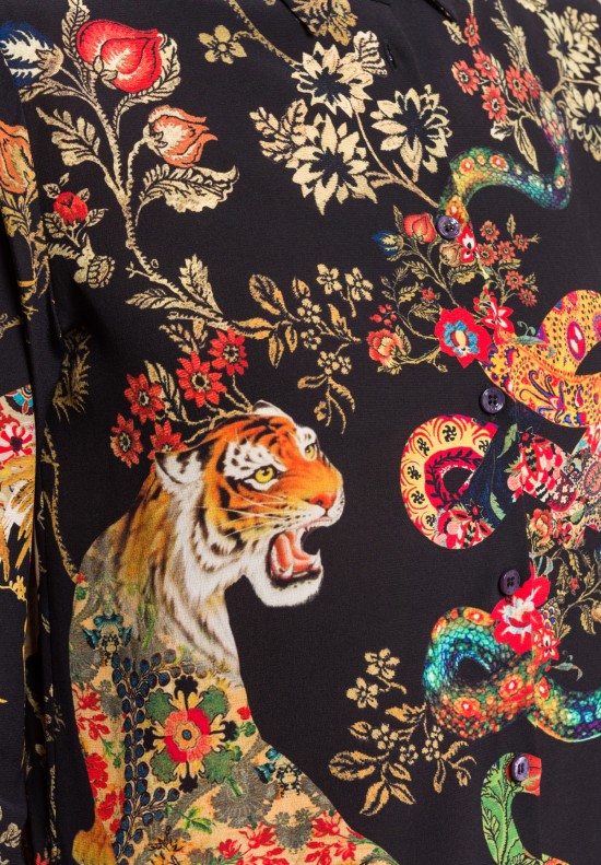 Etro Silk Tiger Print Shirt in Black  Santa Fe Dry Goods . Workshop . Wild  Life