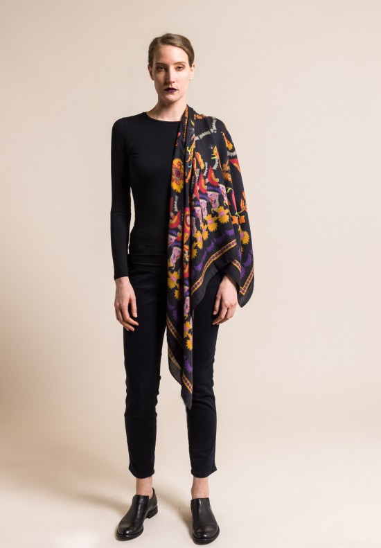 Etro Cashmere/Silk Floral Print Scarf in Black
