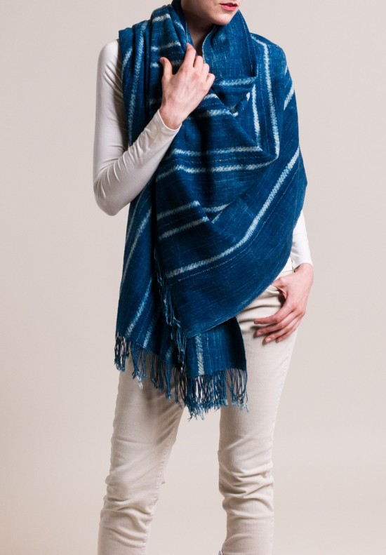 Sandra Herzon Large Indigo Blanket in Indigo Stripe