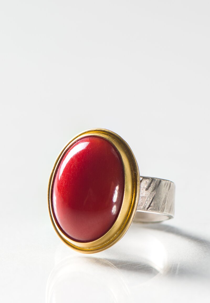 Greig Porter 18k and Sterling Silver, Natural Italian Coral Ring	