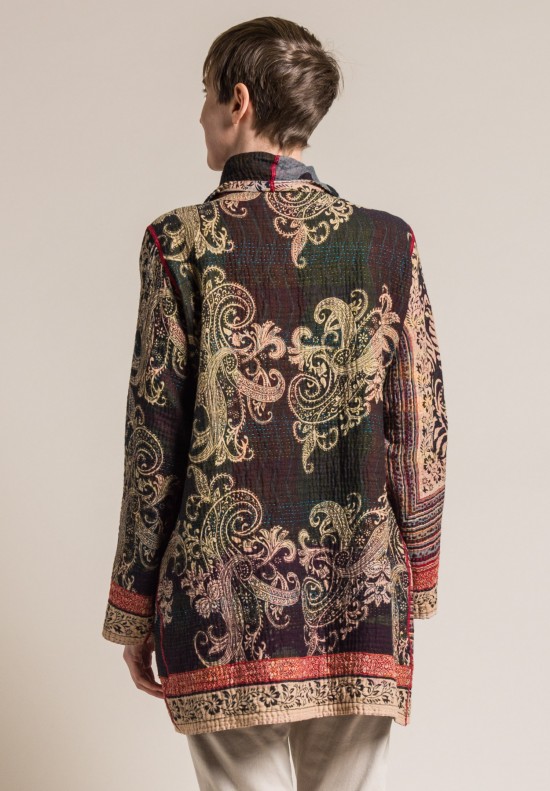 Mieko Mintz 4-Layer Dot & Paisley Print Pocket Jacket in Grey/Navy