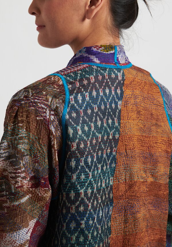 Mieko Mintz 2-Layer Vintage Silk A-Line Jacket in Multicolor	