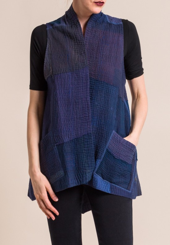 Mieko Mintz Indigo Frayed Patch Short A-Line Vest