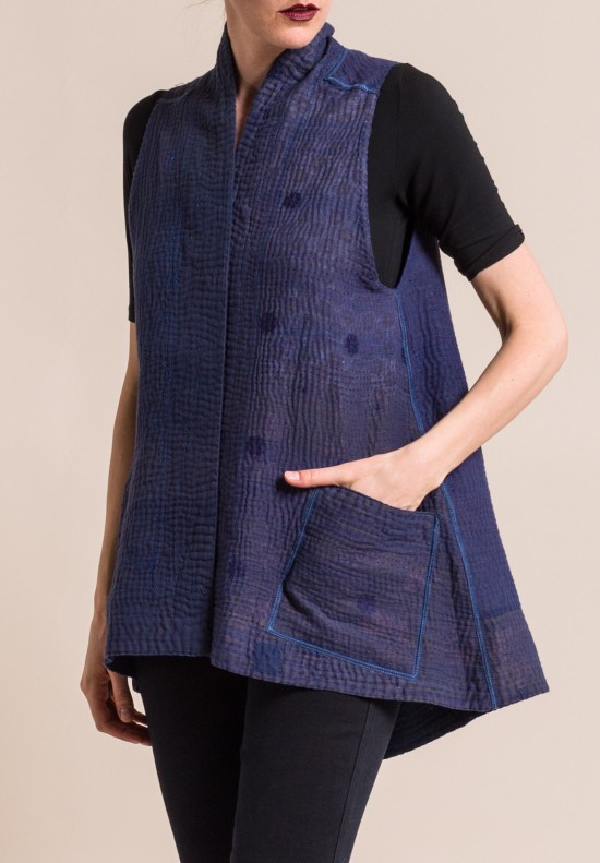 Mieko Mintz Indigo Frayed Patch Short A-Line Vest