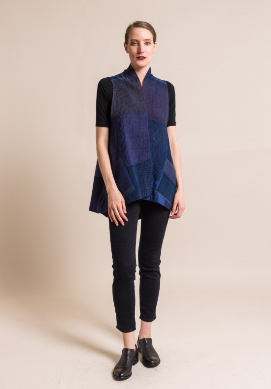 Mieko Mintz Indigo Frayed Patch Short A-Line Vest