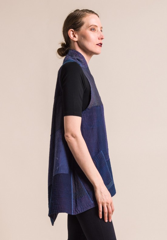 Mieko Mintz Indigo Frayed Patch Short A-Line Vest
