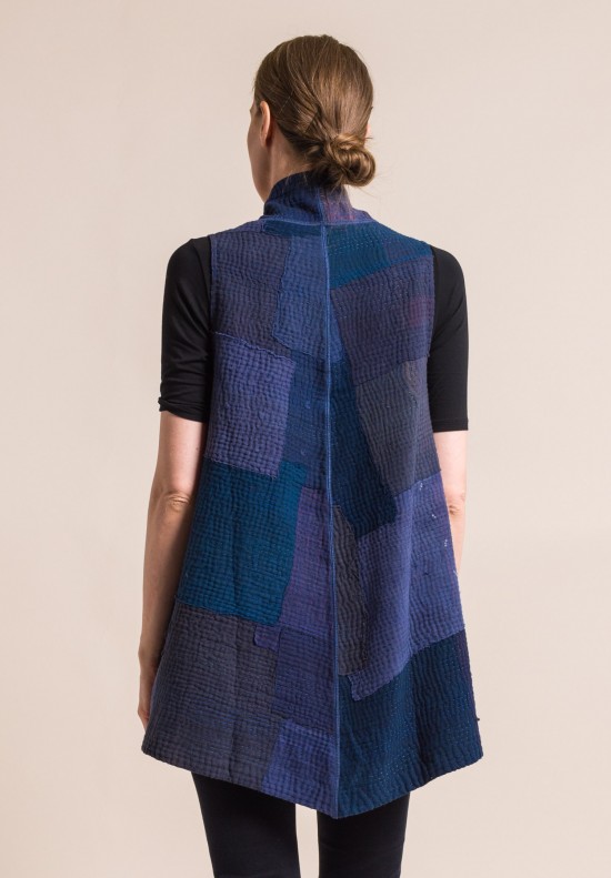 Mieko Mintz Indigo Frayed Patch Short A-Line Vest