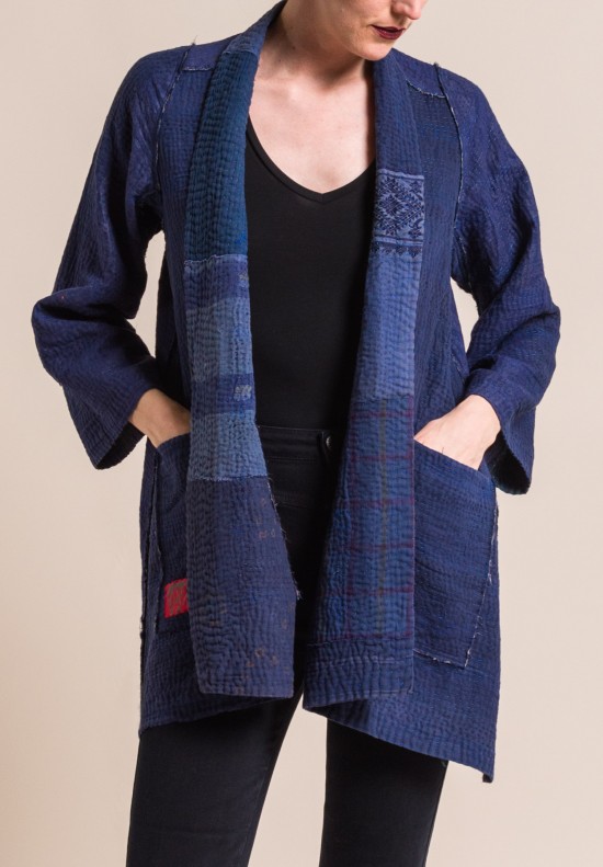 Mieko Mintz Indigo Frayed Patch A-Line Jacket