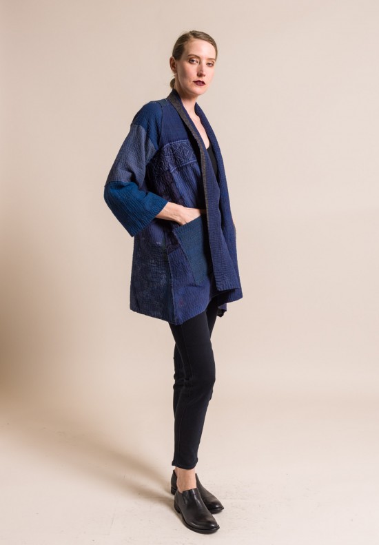 Mieko Mintz Indigo Frayed Patch A-Line Jacket