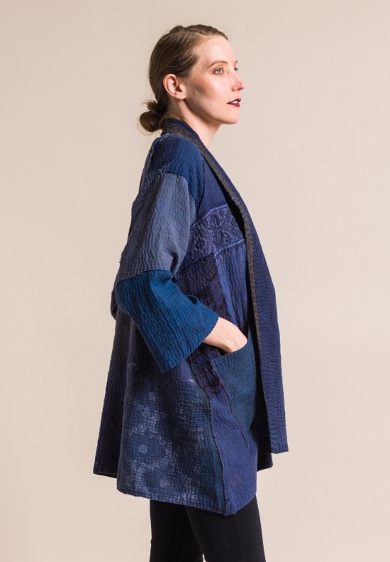 Mieko Mintz Indigo Frayed Patch A-Line Jacket