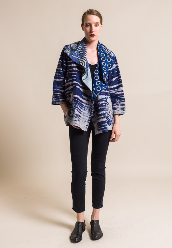 Mieko Mintz Indigo Stream Shibori Flare Jacket in Indigo | Santa Fe Dry ...