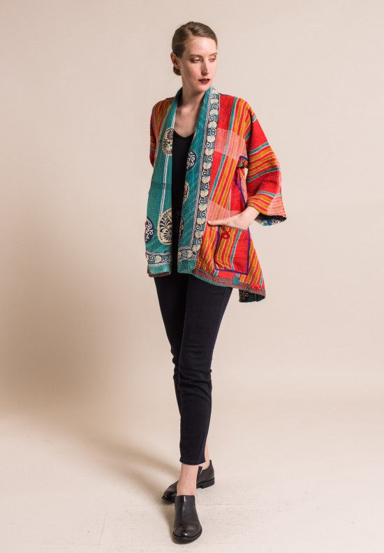 Mieko Mintz 4-Layer Vintage Cotton Kimono Jacket in Orange/Teal | Santa ...
