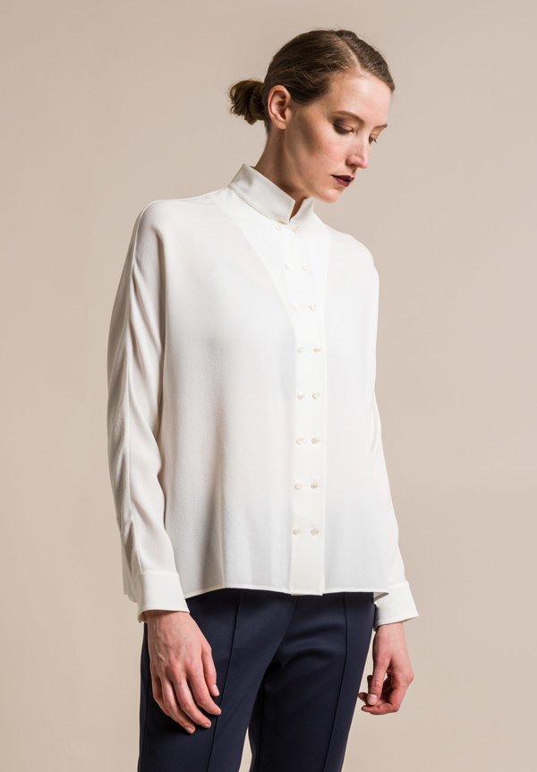 Akris Silk Long Sleeve Blouse in Crema