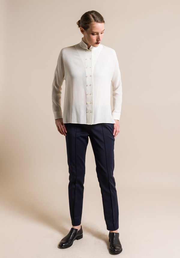 Akris Silk Long Sleeve Blouse in Crema