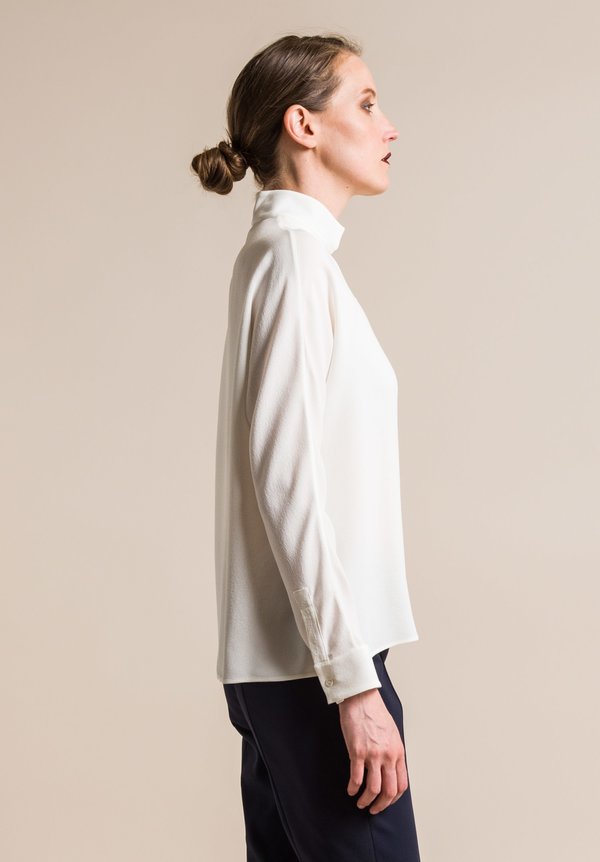 Akris Silk Long Sleeve Blouse in Crema