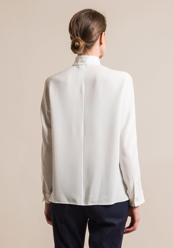 Akris Silk Long Sleeve Blouse in Crema