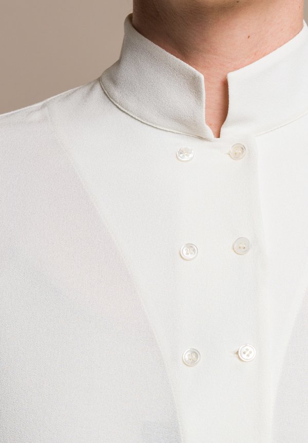 Akris Silk Long Sleeve Blouse in Crema