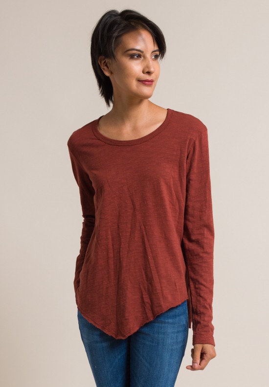 Wilt Long Sleeve Shrunken Pointed Hem Tee in Pepper