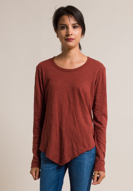 Wilt Long Sleeve Shrunken Pointed Hem Tee in Pepper