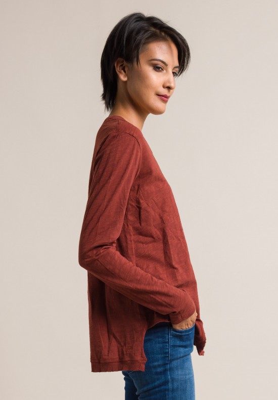 Wilt Long Sleeve Shrunken Pointed Hem Tee in Pepper