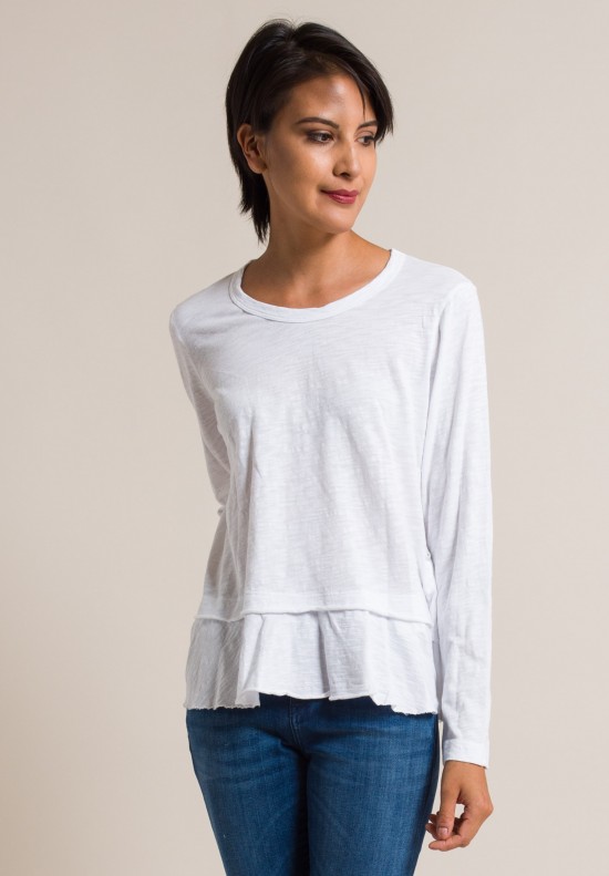 Wilt Long Sleeve Mock Layered Shrunken Tee in Whit