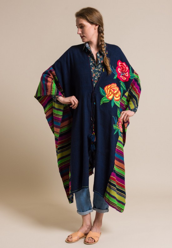 Pero Wool Embroidered and Beaded Poncho Jacket in Multicolor