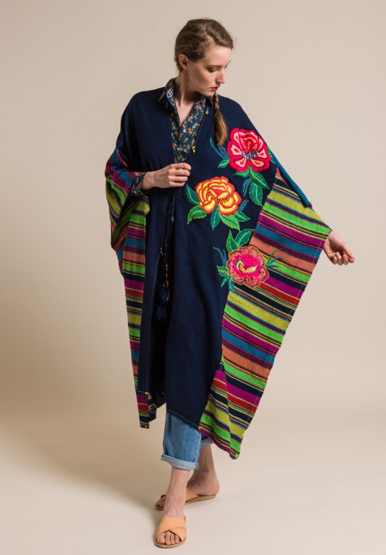 Pero Wool Embroidered and Beaded Poncho Jacket in Multicolor